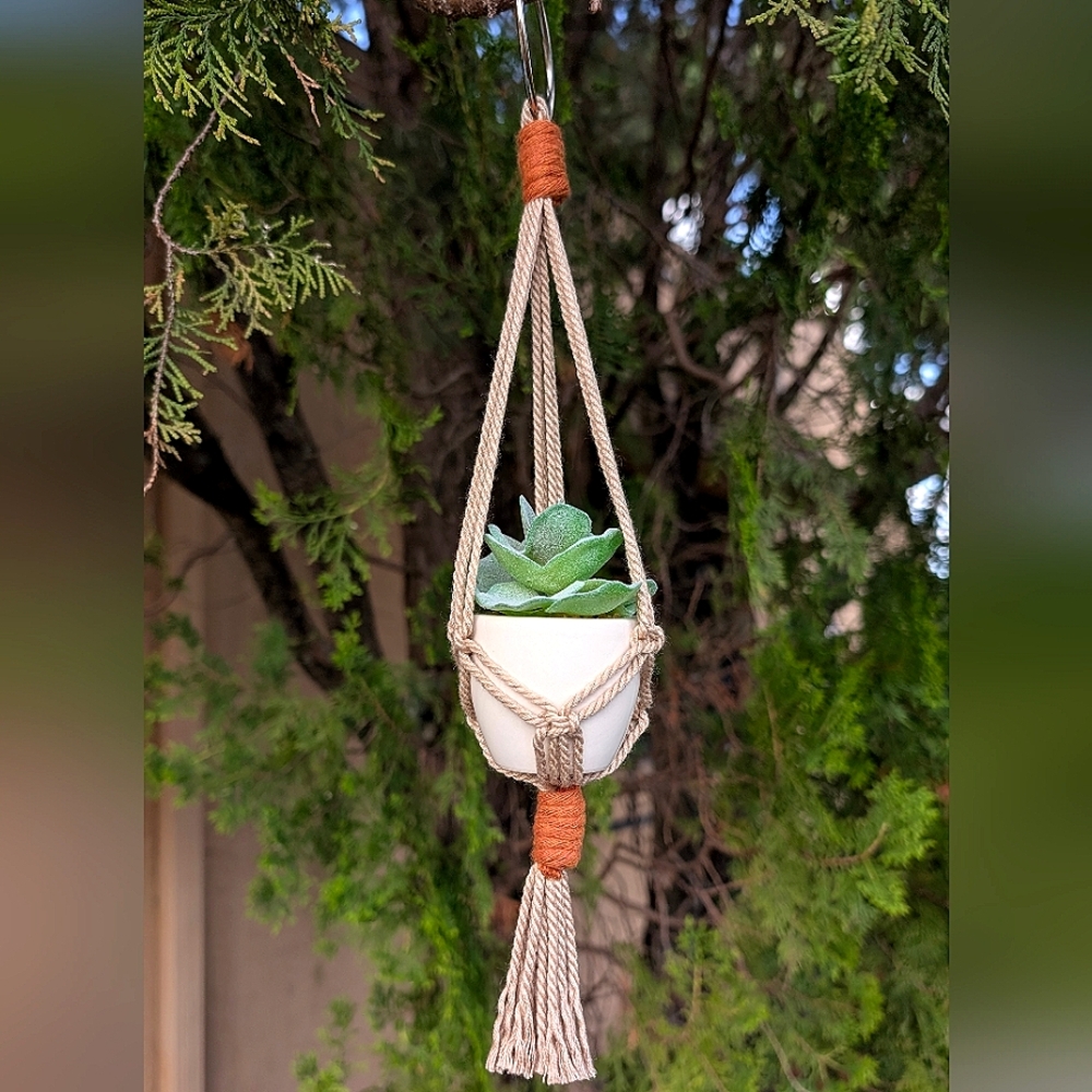 Macrame Car Charm Plant Hanger With Artificial Succulent